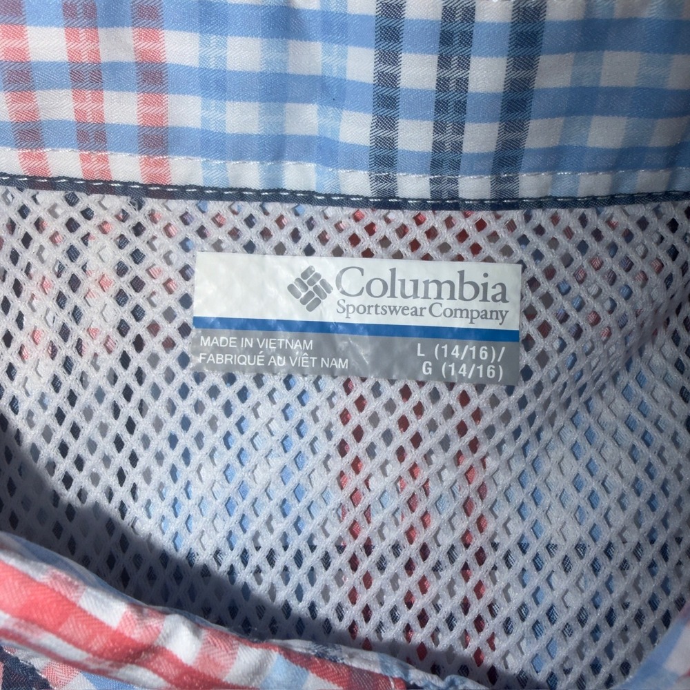 Columbia PFG Boys 14/16 Plaid Short Sleeve Fishing Shirt Orange Blue Omni-Shade‎ - Picture 3 of 10